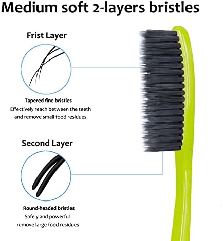 EasyHonor Huge Head Toothbrush, with Medium Soft Britles for Adult. (Charcoal Bristles,8 Packs)