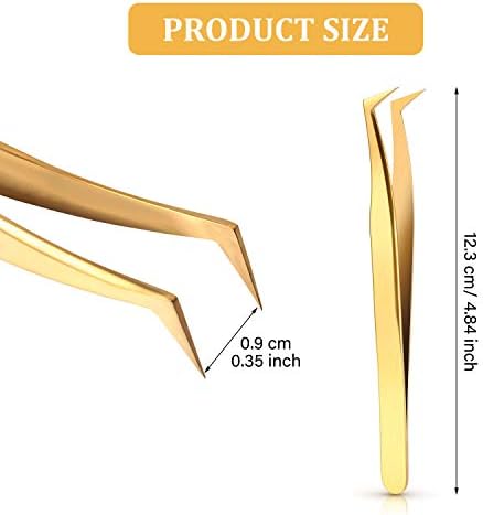 3 Pieces Volume Tweezers Eyelash Extension Tweezers Curved 6A Tip False Lash Tweezers Stainless Steel Precision Tweezers for Individual and 3D 6d Volume Eyelash Extension (Gold)