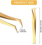 3 Pieces Volume Tweezers Eyelash Extension Tweezers Curved 6A Tip False Lash Tweezers Stainless Steel Precision Tweezers for Individual and 3D 6d Volume Eyelash Extension (Gold)