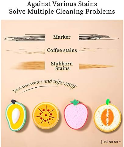 WishLotus 4Pcs Dish Cleaning Sponges, Cute Fruit-Shape Thickened Kitchen Sponge, Multifunctional Wipe Decontamination Lightweight Cleaning Dishes Sponge Washing Dishes Kitchen Tool