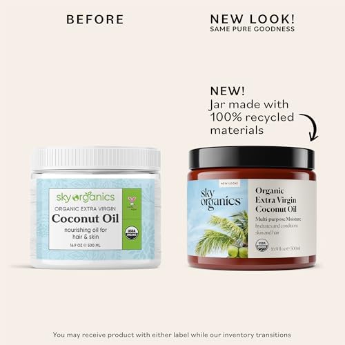 Sky Organics - Multipurpose Organic Coconut Oil for Skin & Hair, 16.9 fl oz - Extra Virgin Hair Oil & Body Moisturizer - Vitamins, Antioxidants & Fatty Acids - Vegan, Cruelty Free with ebook