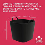 Life Story Flexi Tub, Versatile 26 Quart Storage Tote, Flexible Plastic Home Organizer Lightweight Basket with Carrying Handles, Black