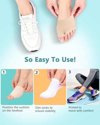 2 Pairs Metatarsal Pads - Gel Ball of Foot Cushions for Women & Men, Washable & Breathable Foot Pads Insoles Ball Pain Relieve for Mortons Neuroma, Metatarsalgia & Bunions, Fit High Heels, Beige Large