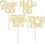 Ephlyn 24Pcs 55th Birthday Cupcake Toppers Glitter Straight Outta 1971 Cupcake Picks Hello 55 Cheers to 55 Years Cake Decorations for 55th Birthday Anniversary Party Decorations Supplies Gold