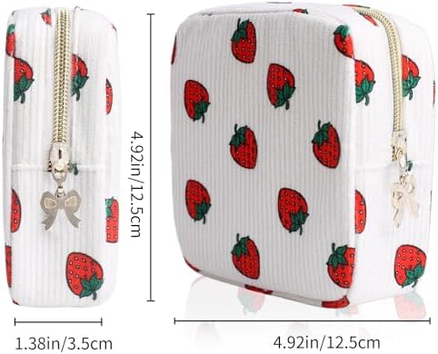 Period Bag for Women, Portable Corduroy Sanitary Napkin Storage Bag Strawberry Period Pouch with Zipper, Sanitary Pads Bag Tampons Holder for Purse, First Period