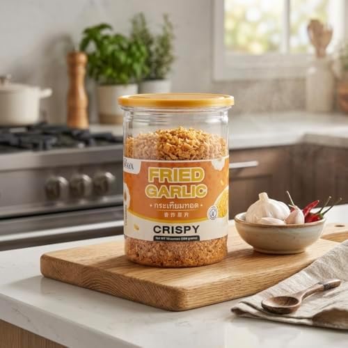 Thairaya Fried Garlic 10 ounces (284 grams) Premium Golden Brown Crispy Garlic All-Natural No rancid No Preservatives, Import from Thailand, Deep fried, Gluten free Ready-to-Use Topping for Salads, Soups, Noodles & More