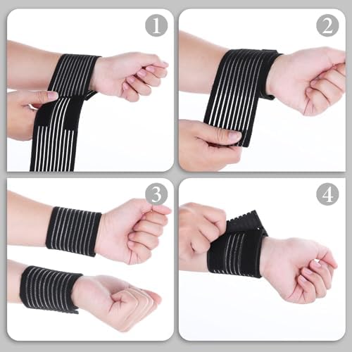 Thinp 4 Pcs Wrist Compression Wrap, High Elastic Wrist Support for Men Women Breathable & Adjustable Wrists Support Brace Wristbands for Weightlifting, Gym, Sports (White, Black)