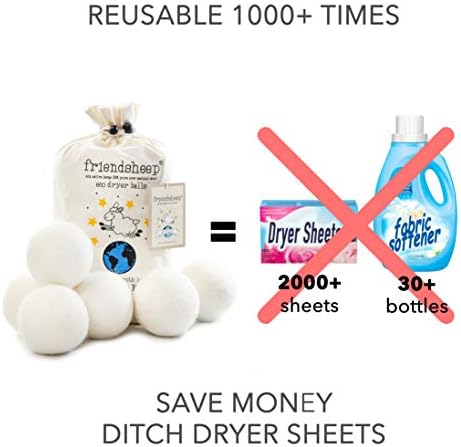 Friendsheep Wool Dryer Balls, Organic Reusable Fabric Softener Alternative for Laundry, Handmade, Fair Trade, Hypoallergenic, Eco-Friendly, Plastic-Free (6 Pack XL – Creamy White)