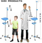 IV Pole with Wheels Medical Portable IV Stand with 4 Hooks and Tray, 52.3“ to 70.8” Height Adjustable, IV Pole Stand for Hospital, Home and Outdoor Use