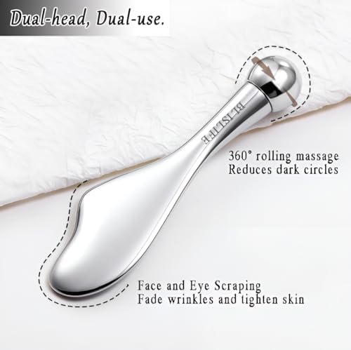 Mini Eye Care Stick, Facial Roller to Eliminate Eye Puffiness, Lighten Wrinkles, Gua Sha Beauty Skin Care Tool, On-The-go Facial Care Massager for Women (Zinc Alloy)