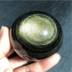 ZTBH Natural Meditation Crystal Natural Gold Cat Eye Obsidian Crystal Ball, Home Decoration Crystal Stone (Size : 50-55mm)