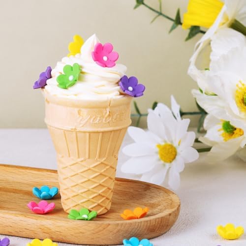 Edible Flowers Cake Decorations 48 Count Blossoms Royal Icing Decorations Daisy Sugar Wedding Flowers for Baking Cupcakes Ice Cream Waffles Cookies Birthday Cake