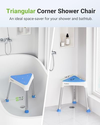 Space-Saving Triangular Shower Chair for Elderly and Disabled, 400 lbs Adjustable Shower Stool Seat with Stable-Bracing, Non-Slip Bathtub Chair, Tool-Free Assembly, Blue With Eva Pad