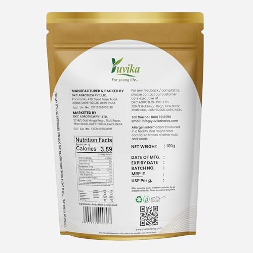YUVIKA Amba Haldi | Jangli Haldi - Curcuma Aromatica - Wild Turmeric (100 Grams)