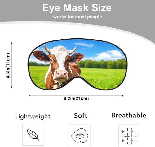 Cows Sleep Mask Eye Mask Fresh Grass Blue Sky White Clouds Sleep Mask Light Blocking Adjustable Smooth Soft Eye Masks for Women Deep Rest Travel