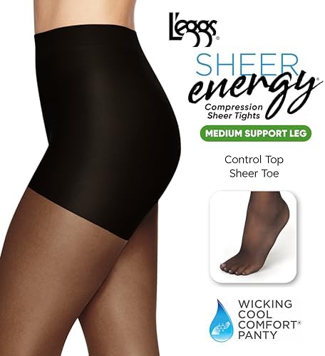 L'eggs Sheer Energy Women's Medium Support Leg, Control Top, Sheer Toe, Compression Tights