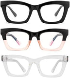 3 pack style Spring hinge Readers Blue Light Blocking Computer Square Reading Glasses for Women Men