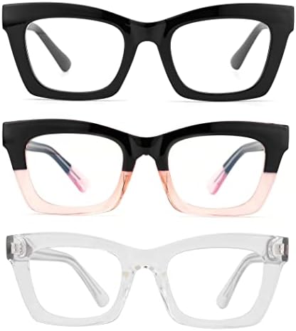 3 pack style Spring hinge Readers Blue Light Blocking Computer Square Reading Glasses for Women Men