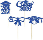 Gyufise 24Pcs 2026 Graduation Cupcake Toppers Deep Blue Glitter Class of 2026 Diploma Congrats Grad Cap Cupcake Picks 2026 Graduation Theme Party Cake Decorations Supplies