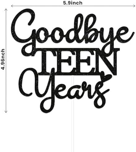 Goodbye Teen Years Cake Topper, Kissing My Teens Goodbye Cake Decorations, Happy 20th Birthday Decorations Party Decorations Black Glitter