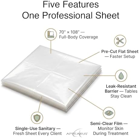 APPEARUS Extra Large Disposable Body Wrap Sheets 70x108 Pre-Cut Professional Plastic Film Liners for Spa Salon Moisturizing Skin Application 24 Count