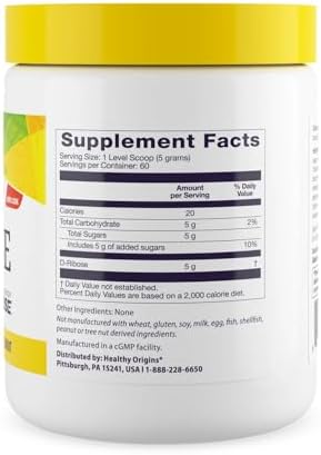 Healthy Origins D-Ribose Powder (BioEnergy, Non-GMO, Gluten Free, Energy Support, Heart Support), 10.6 Ounce