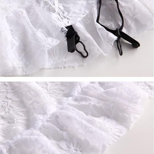 ROSVAJFY Women Sexy Maid Cosplay Lingerie Outfit French Naughty Servant Costume Sheer Lace Teddy Bodysuit Babydoll Apron Fancy Dress