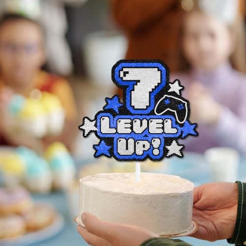 Game Cake Topper 7th Level Happy Birthday Game Controller, Unlocked Decoration, Gamer Birthday Party for Boy and Girl, Game Theme Party, Anniversary Party Decoration, Birthday Gift for. LIANGSS
