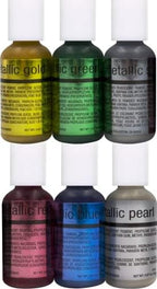 Chefmaster 6-Bottle Set of Metallic Airbrush Food Coloring, Rich Colors, Edible Glitter, Professional-Grade Dye for Icing, Frosting, Fondant, Chocolate, Made in USA, 0.67 oz Each