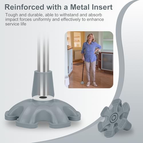 supregear Cane Tip, 3/4 Inch Self Standing Heavy Duty Rubber Replacement for Walking Cane Stable Six Point Non-Slip Cane Tip for Folding Cane Walking Stick Cane Accessory Cane Foot Pad, Grey