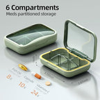 Portable Pill Box, Pill Organizer with 6 Compartments, Daily Medicine Pill Case, Pocket Size Pill Box for Travel, BPA Free Small Pill Container for Vitamins, Fish Oil, Supplements (Green)