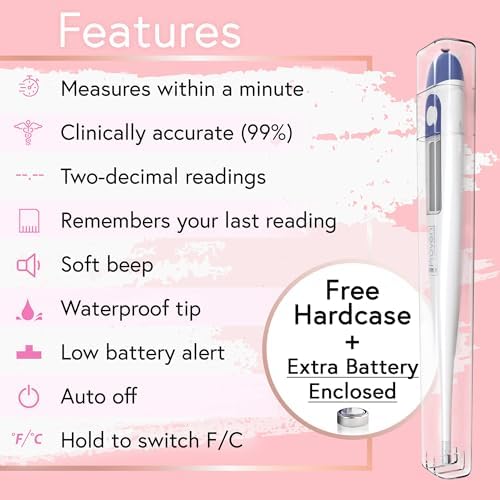 Digital Basal Body Thermometer, 1/100th Degree High Precision, Quick 60-Sec Reading, Memory Recall, Accurate BBT Thermometer for Natural Ovulation Tracking by iProven