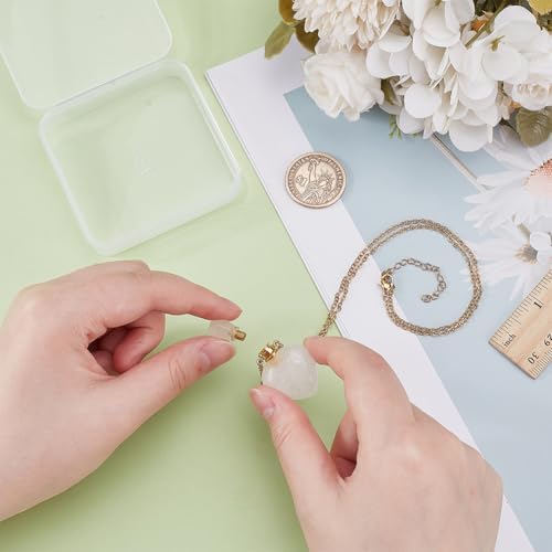PH PandaHall Natural Quartz Crystal Perfume Bottle Necklace, Valentine Heart Shape Essential Oil Diffuser Bottle Real Clear Quartz Gemstone Necklace Golden Chain for Women Jewelry, 1pc