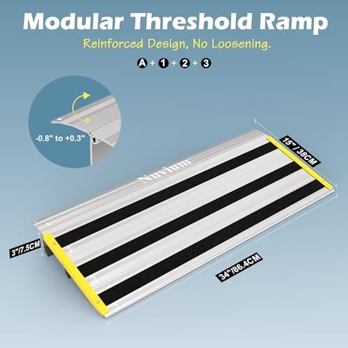 3" Rise Door Threshold Ramps for Doorways, Stable Yellow Edge, Aluminum Wheelchair Ramp for Home Steps, Adjustable Modular Entry Ramp for Scooters, Power Chairs, 880LBS Load Capacity