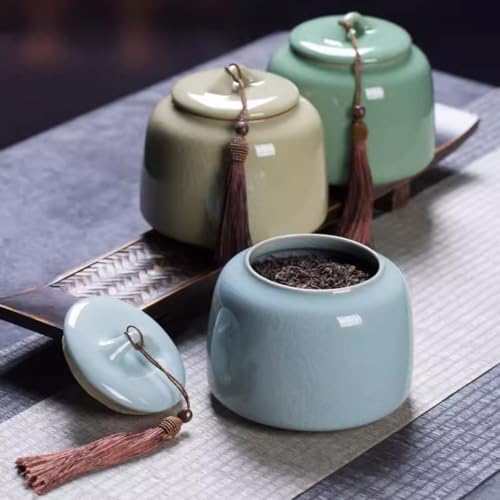 Airtight Tea Container Chinese Retro Large Ceramic Tea Cans Household Sealed Celadon Storage Black Ceramic Tea Caddy(D)