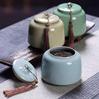Airtight Tea Container Chinese Retro Large Ceramic Tea Cans Household Sealed Celadon Storage Black Ceramic Tea Caddy(E)