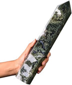 AMOYSTONE Extra Large Healing Crystal Obelisk Towers Moss Agate Point Wand Home Decor Reiki Healing 2.2-2.6LBS