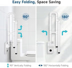 Flip Up Handicap Grab Bar, Hybodies Wall Mounted Folding Toilet Safety Rail with Floor Support, Non-Slip Toilet Handle for Bathroom, Assist Bar Handrails for Elderly Disabled Senior Pregnant