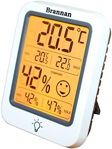 Brannan Digital Room Thermometer Hygrometer Indoor Humidity Meter Accurate Temperature Max Min Recording Backlight LCD Display Monitor Home Office Baby Room Nursery Greenhouse