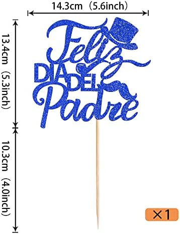 Rsstarxi 1 Pack Happy Father's Day Cake Topper Glitter Feliz Dia Del Padre Cake Pick Love Dad Best Dad Cake Decoration for Happy Father's Day Party Supplies Blue