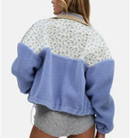 Ainangua Floral Fleece Jacket Women Cropped Long Sleeve Lapel Sherpa Coat Casual Zip Up Drawstring Shacket Jackets Fall Tops