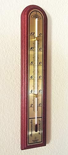 Analog Indoor Wall Thermometer Solid Oak Wood with Brass Scale 10 inch (Mahogany Finish)