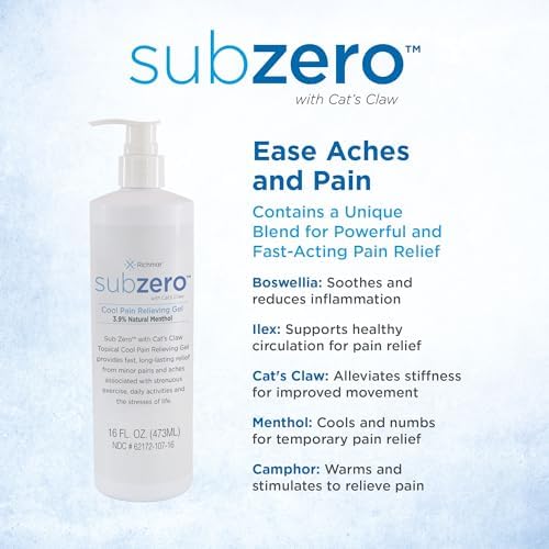 Sub Zero Cooling Pain Relief Gel, 16oz Bottle with Pump - Joint Relief and Nerve Pain Relief Cream for Muscle Deep Pain Relief and Arthritis Relief