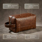 Men’s Toiletry Bag PU Leather Travel Dopp Kit – Water-Resistant Shaving Organizer with Large Opening, Portable Bathroom Wash Bag for Travel & Gym Trip Toiletry Case (Brown)