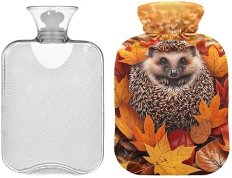 Autumn Leaves Hedgehog Hot Water Bottle with Velvet Cover Hot Water Bag for Hot and Cold Compress, 2 Liters