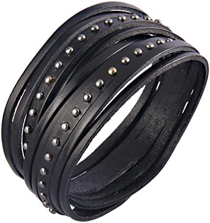 GelConnie Leather Cuff Bracelet for Men Women Wide Leather Wristband Thick Viking Mens Leather Bracelets Gothic Wrist Band Vintage Rock Wristband