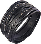 GelConnie Leather Cuff Bracelet for Men Women Wide Leather Wristband Thick Viking Mens Leather Bracelets Gothic Wrist Band Vintage Rock Wristband