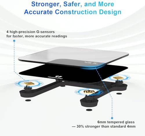Digital Bathroom Scale for Body Weight: High-Precision 4-Sensor Accuracy, LED Display, 400lb/180kg Capacity, Safe Rounded Corners, Batteries Included