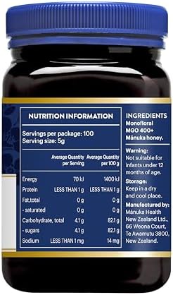 Manuka Health UMF 13+/MGO 400+ Manuka Honey (500g/17.6oz), Superfood, Authentic Raw Honey from New Zealand