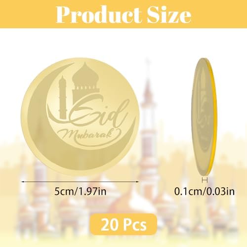 Eid al Fitr Cupcake Topper, 20Pcs Gold Acrylic Eid Mubarak Festival Moon Cake Dics Ramadan Mubarak Cake Picks Islamic Muslim Party Decor